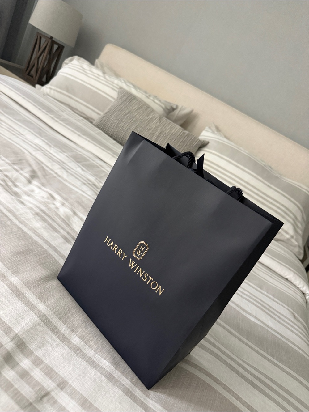 Harry Winston Navy Gift Bag with Gold Logo